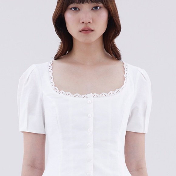 The Editor’s Market White Lace-Trimmed Button-Up Blouse - Picture 1 of 5